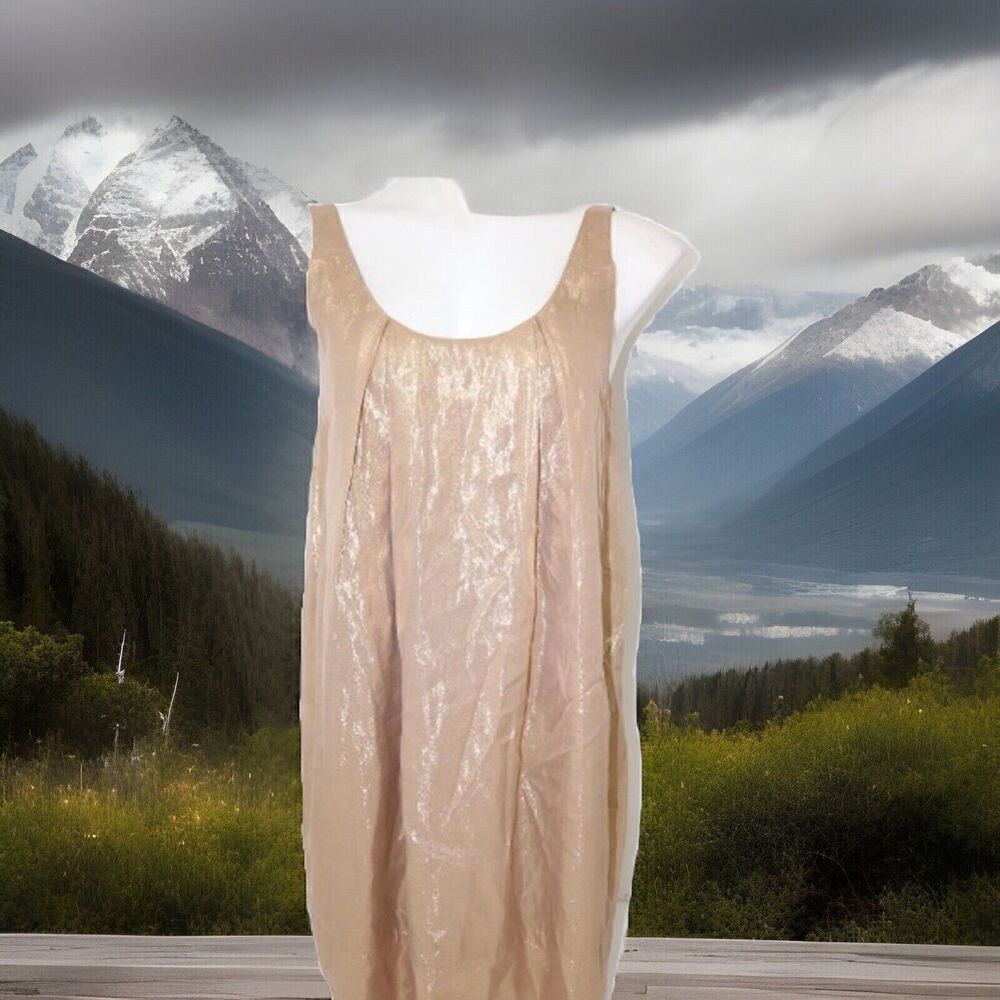 NWT Madison Marcus Women's Sz S Scoop Neck Silk Metallic Gold Sleeveless Dress